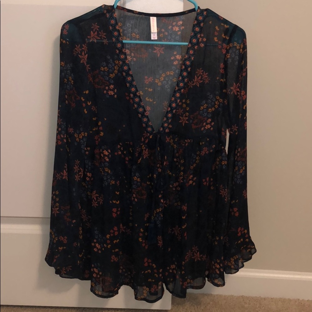 XHILARATION SHEER TUNIC WITH TIE